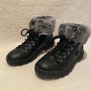 Sketchers Combat Boots Women Sz 6 Faux Fur Black Ankle